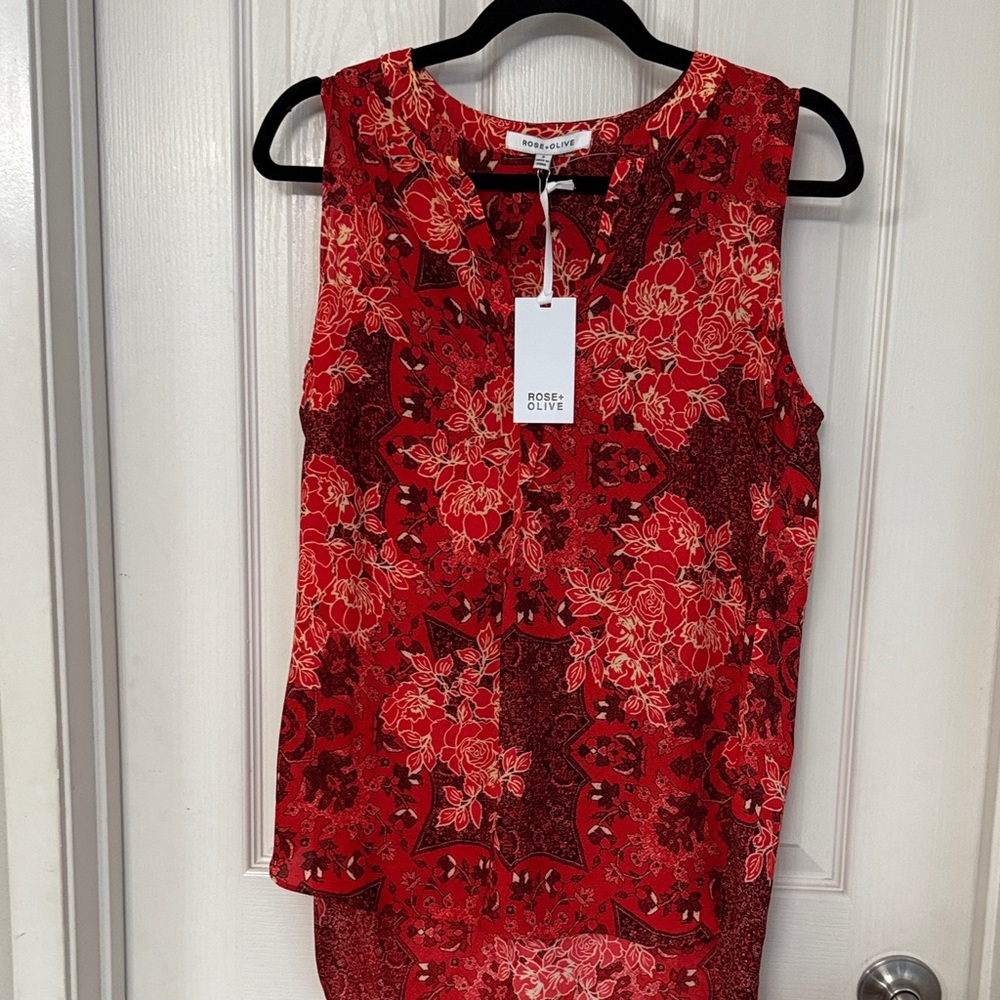 Rose & Olive Red and Black Floral Blouse